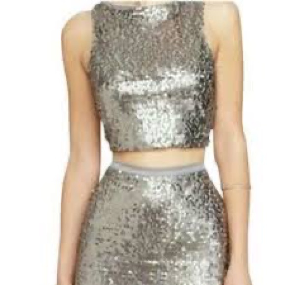 Express silver sequin crop top size S - Picture 4 of 5